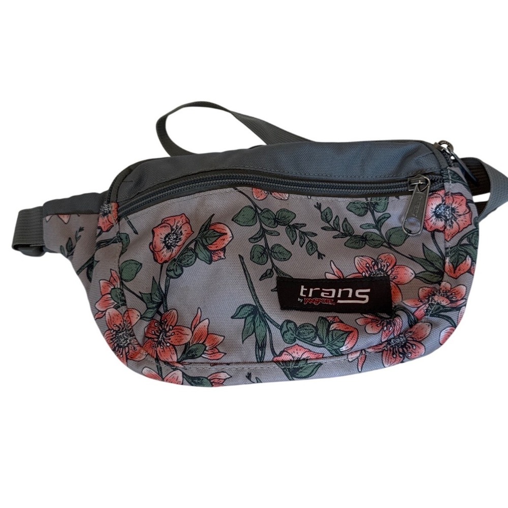 Trans by JanSport Grey Floral Waist Pack Fanny Pack Adjustable Strap Cottagecore